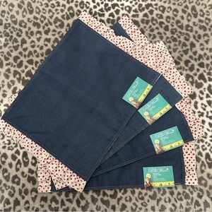 2018 The Pioneer Woman Reversible Placemat Set of 4 Blue Denim Polka Dot Ruffle